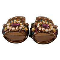 Dolce & Gabbana Multicolor Floral Embellished Slides Flats Shoes