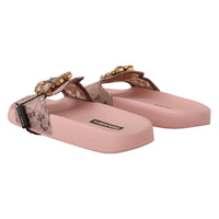 Dolce & Gabbana Pink Lace Crystal Sandals Slides Beach Shoes