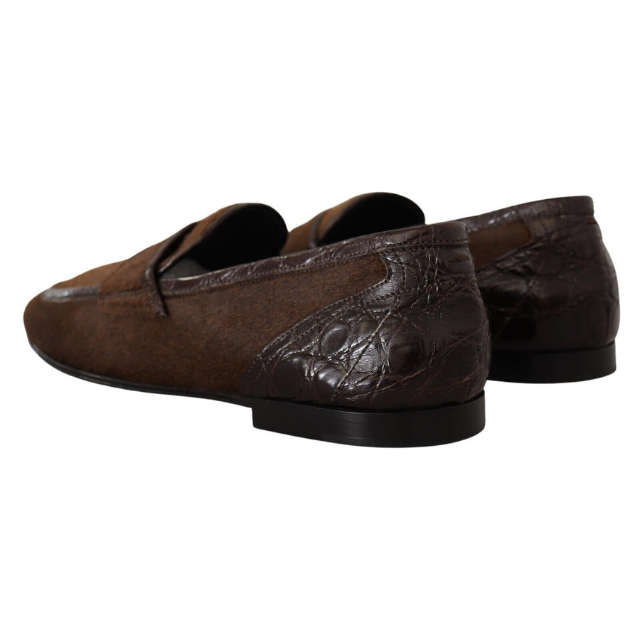 Dolce & Gabbana Brown Exotic Leather Mens Slip On Loafers Shoes