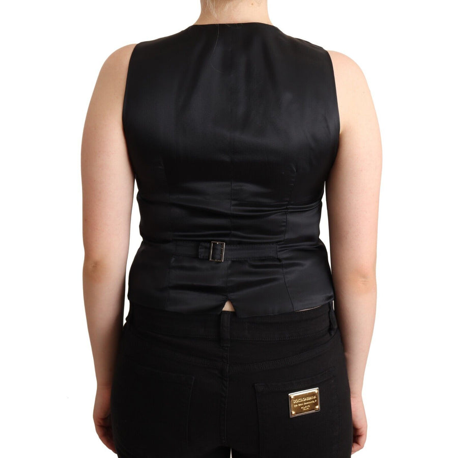 Dolce & Gabbana Elegant Black Vest Top with Button Detail
