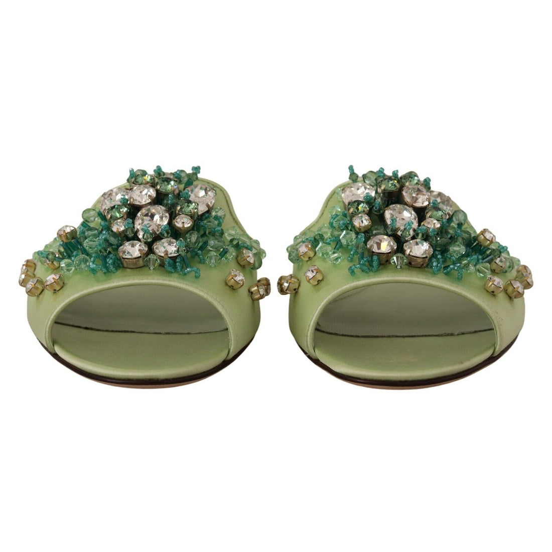 Dolce & Gabbana Elegant Crystal-Embellished Green Leather Slides