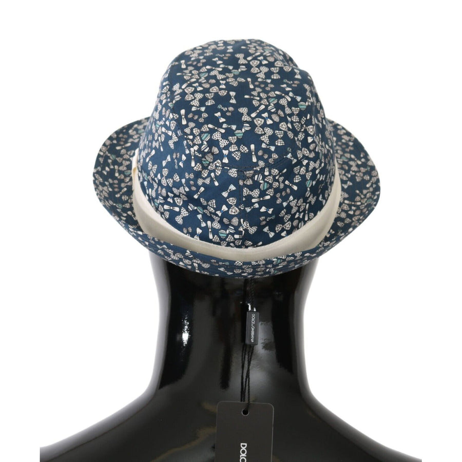 Dolce & Gabbana Elegant Bow Print Fedora Hat in Blue & White