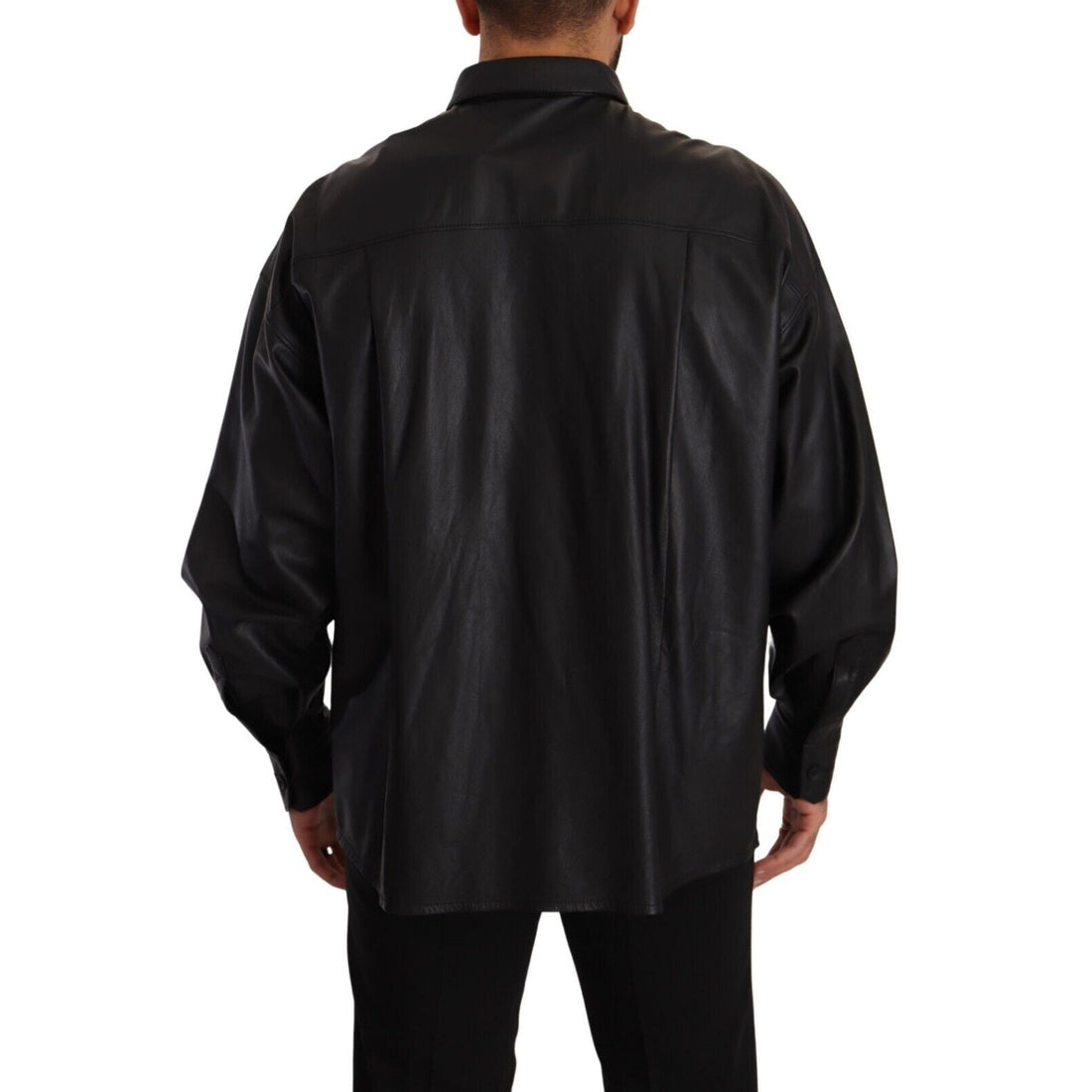 Dolce & Gabbana Black Leather Button Down Men Collared Jacket
