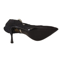 Dolce & Gabbana Black Lace Crystals Heels Mary Jane Pumps Shoes