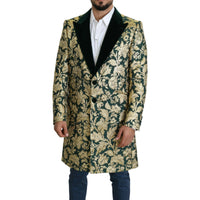 Dolce & Gabbana DOLCE & GABBANA Jacket SICILIA Green Gold Jacquard Long Coat