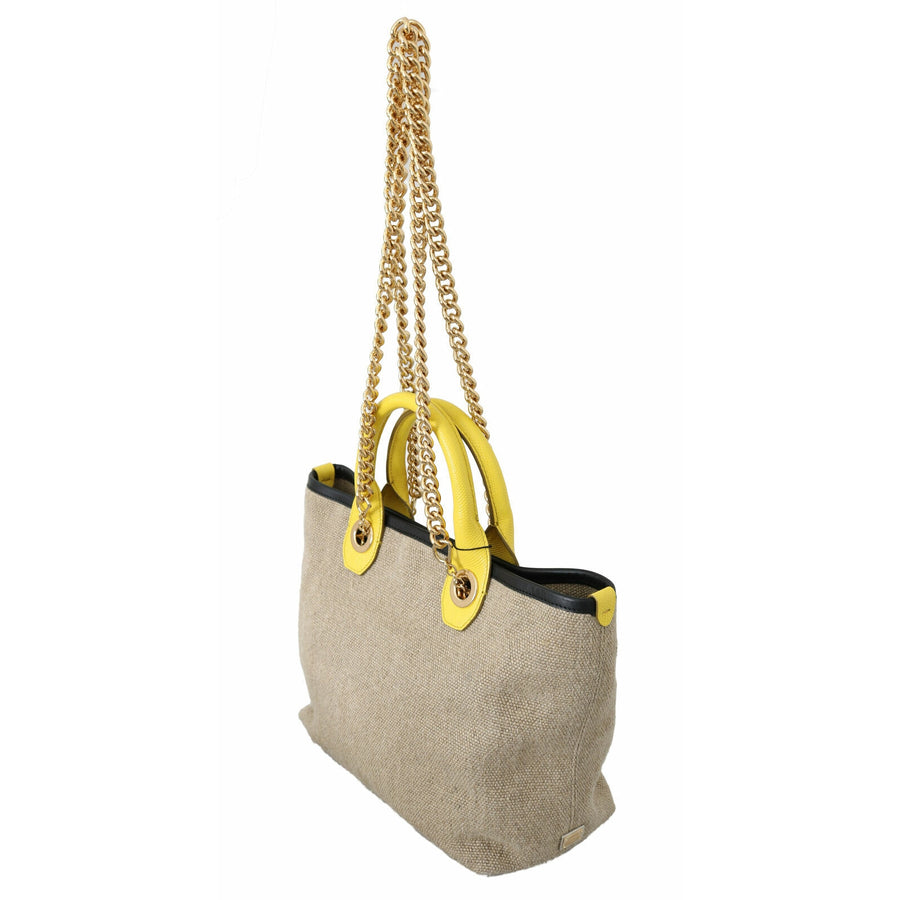 Dolce & Gabbana Beige Gold Chain Strap Shoulder Sling Purse Tote Bag