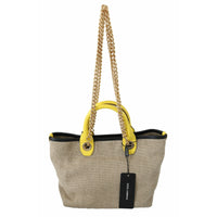 Dolce & Gabbana Beige Gold Chain Strap Shoulder Sling Purse Tote Bag