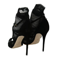 Dolce & Gabbana Black Suede Tulle Ankle Boot Sandals