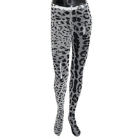 Dolce & Gabbana Gray Leopard Print Mesh Nylon Tights