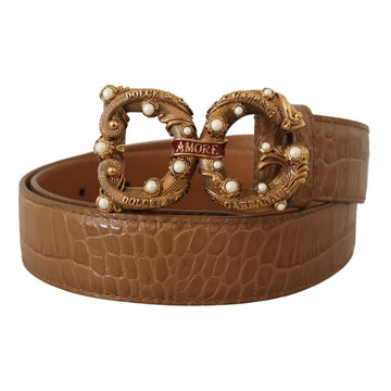 Dolce & Gabbana Elegant Croco Leather Amore Belt with Pearls