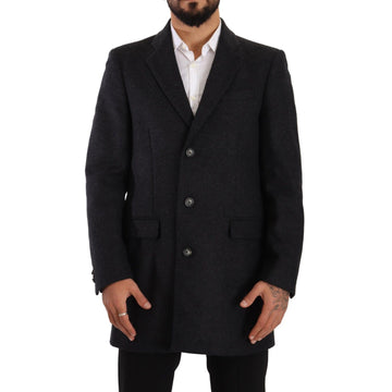 Dolce & Gabbana Elegant Dark Grey Woolen Overcoat