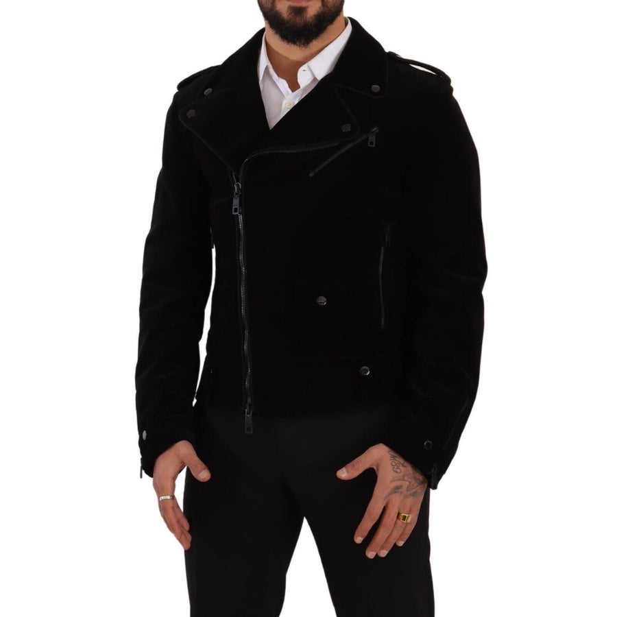 Dolce & Gabbana Black Cotton Full Zip Biker Coat Jacket