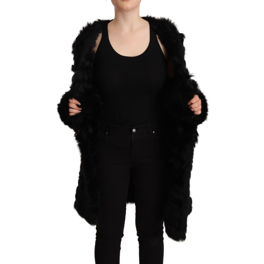Just Cavalli Black Rabbit Fur Cardigan Long Sleeves Jacket