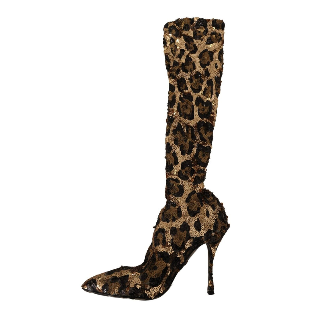 Dolce & Gabbana Gold Leopard Sequins Heels Boots Shoes