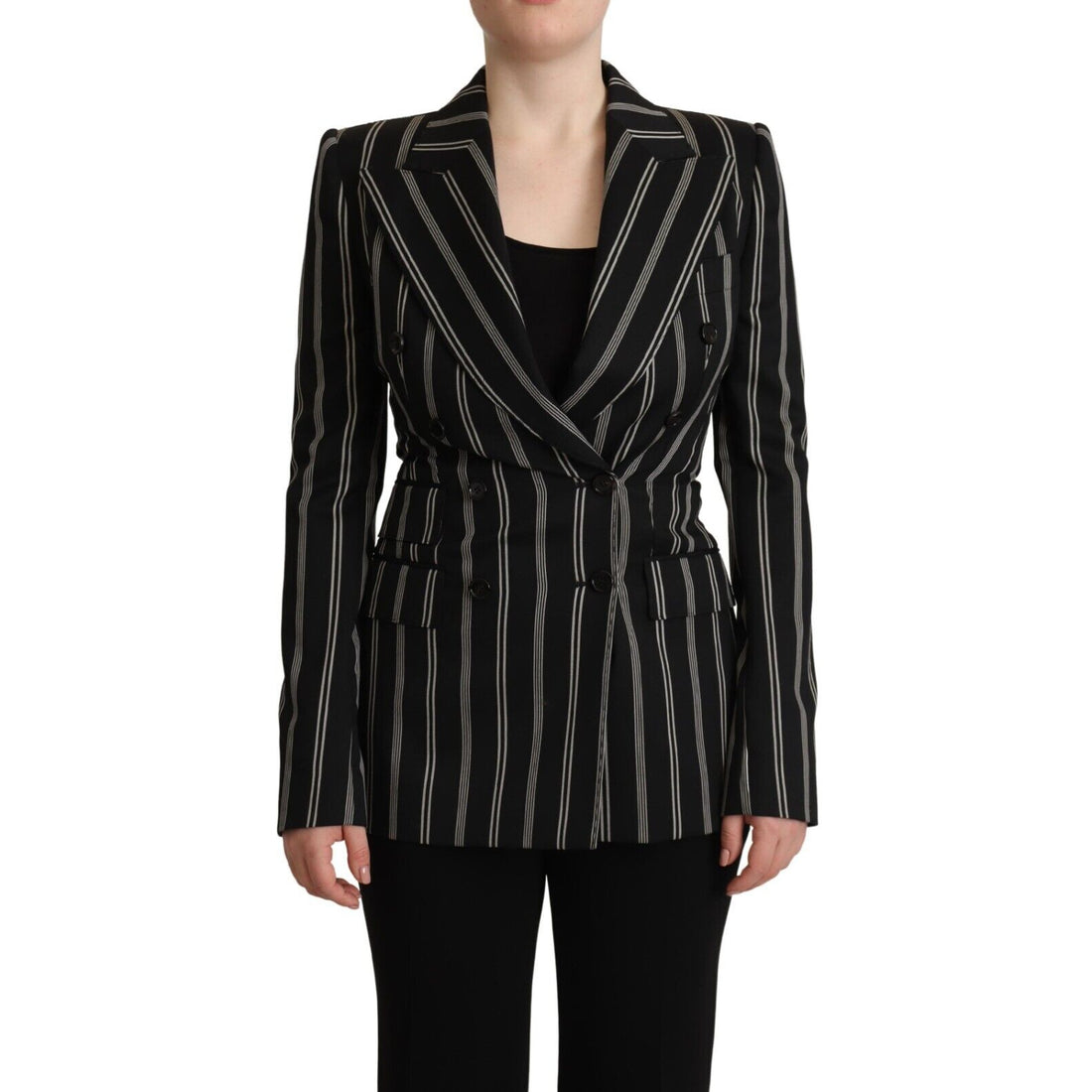 Dolce & Gabbana Black White Stripes Wool Long Sleeves Jacket