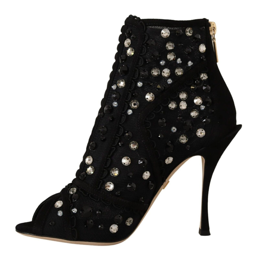 Dolce & Gabbana Black Crystals Heels Zipper Short Boots Shoes