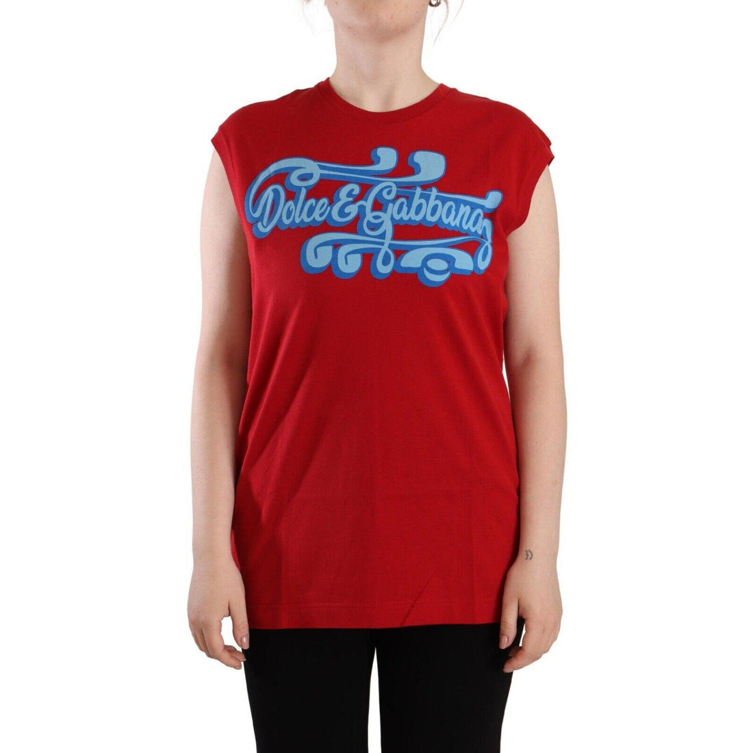 Dolce & Gabbana Red Cotton Sleeveless Crewneck T-shirt Tank Top