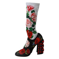 Dolce & Gabbana Black Floral Socks Crystal Jersey Boots Shoes