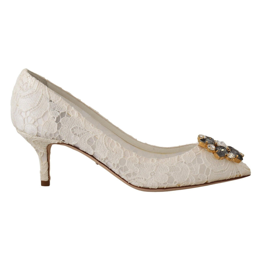 Dolce & Gabbana White Taormina Lace Crystal Heels Pumps Shoes