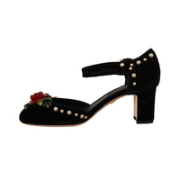 Dolce & Gabbana Black Embellished Ankle Strap Heels Sandals Shoes