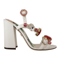 Dolce & Gabbana White Leather Crystal Keira Heels Sandals Shoes