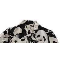 Dolce & Gabbana Black White Panda Print Silk Ascot Collar Top