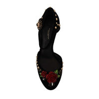 Dolce & Gabbana Black Embellished Ankle Strap Heels Sandals Shoes