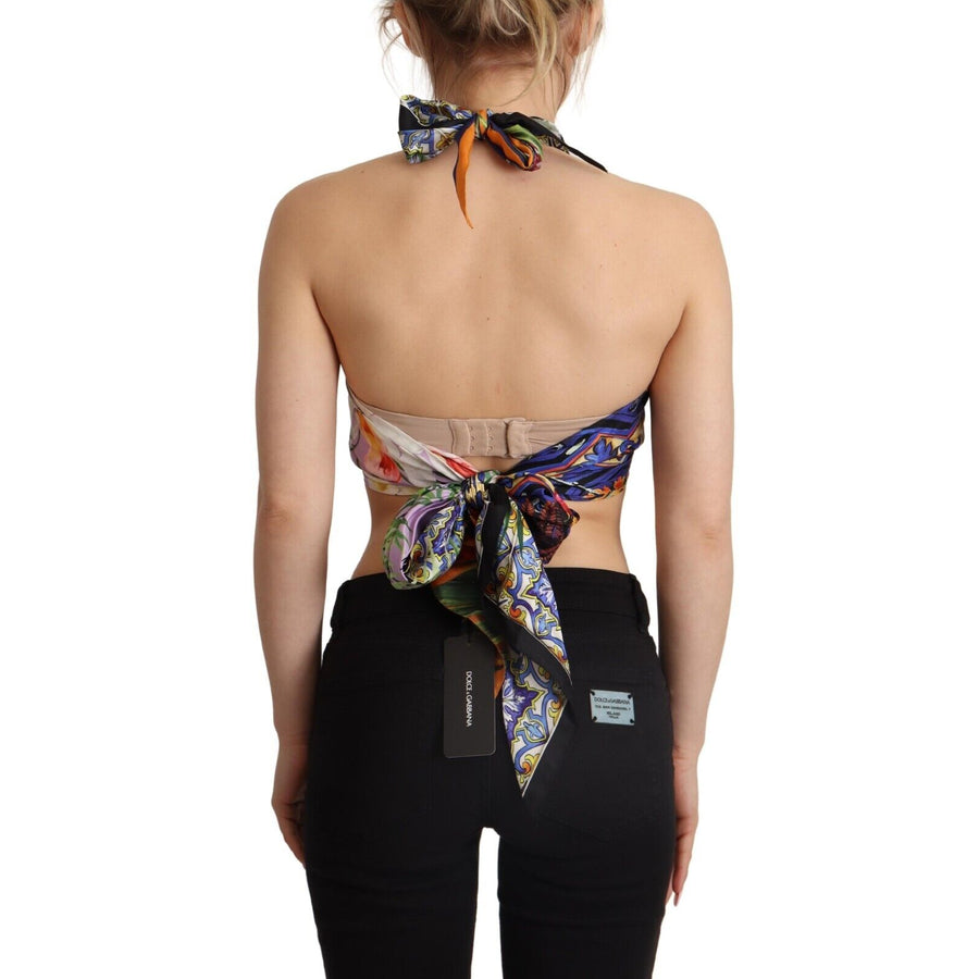 Dolce & Gabbana Multicolor Foulard Silk Halter Cropped Top