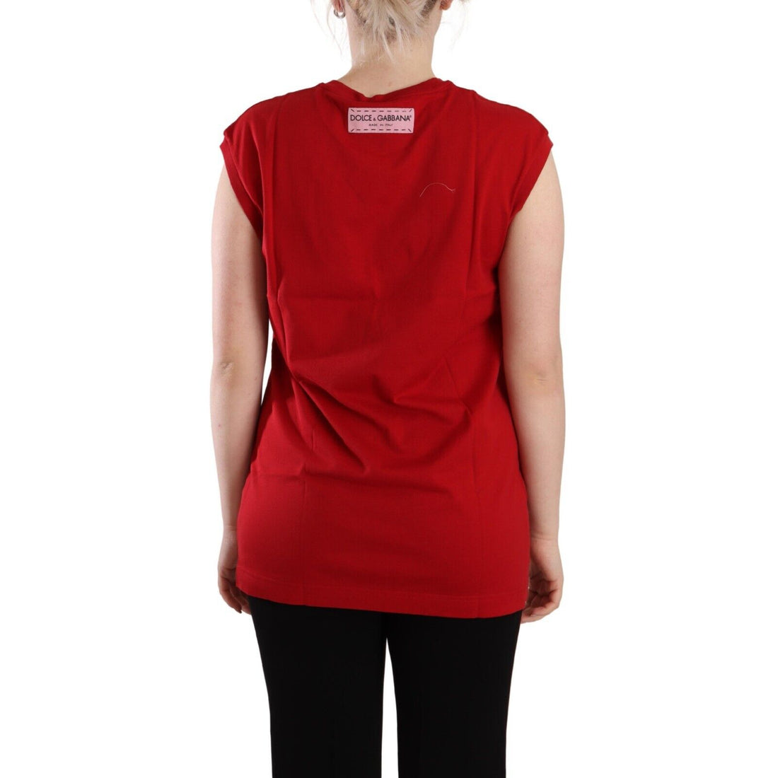 Dolce & Gabbana Red Cotton Sleeveless Crewneck T-shirt Tank Top
