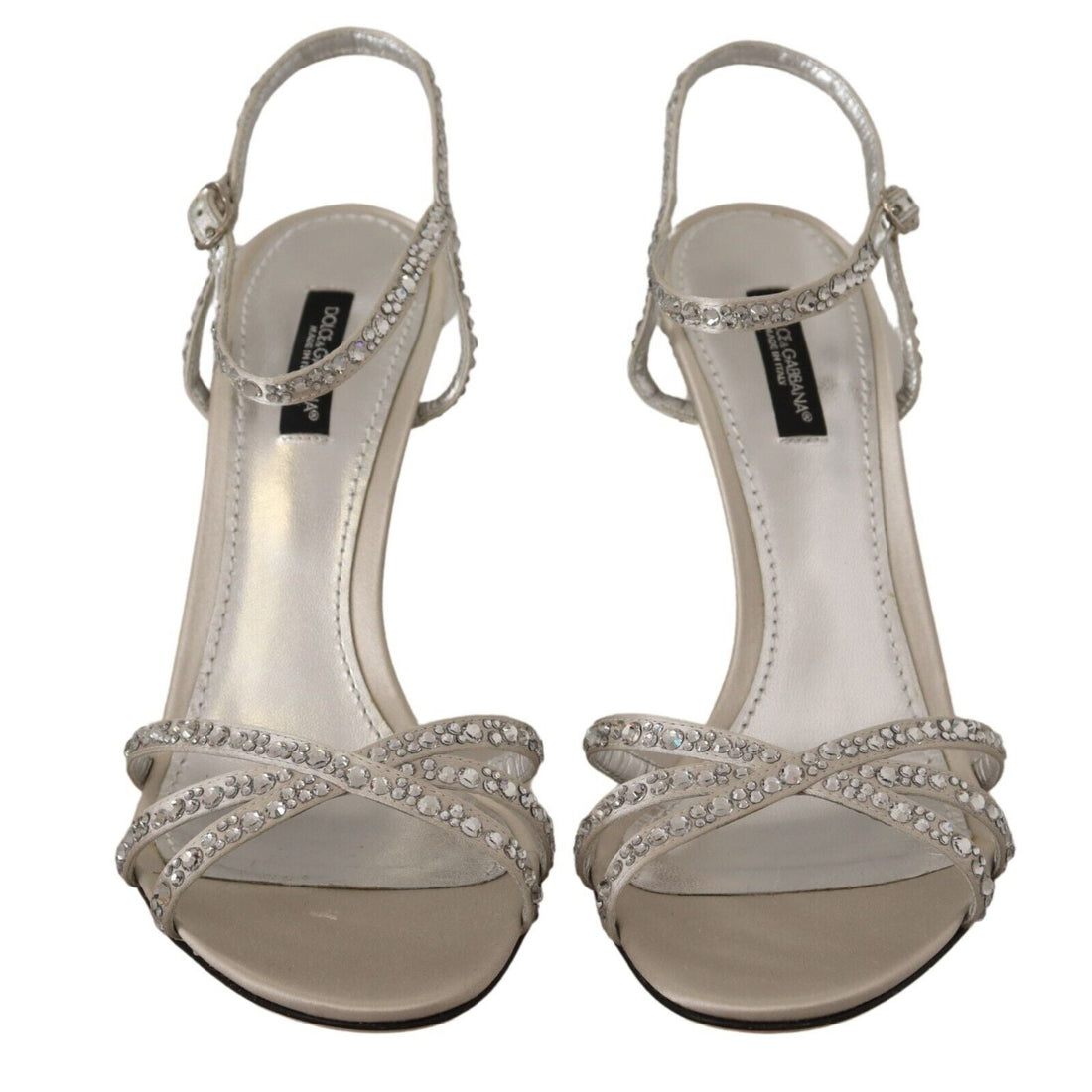 Dolce & Gabbana Silver Crystal Covered Ankle Strap Sandals Shoes