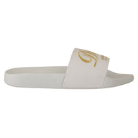 Dolce & Gabbana Chic White Leather Slides with Gold Embroidery