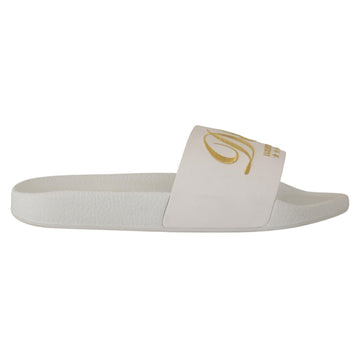 Dolce & Gabbana White Leather Luxury Hotel Slides Sandals Shoes