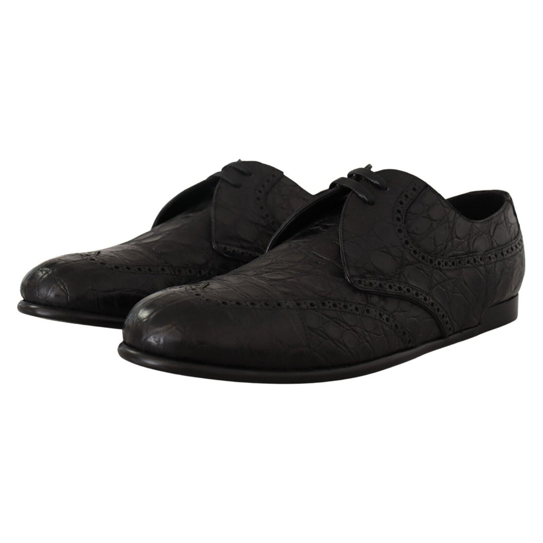 Dolce & Gabbana Black Caiman Leather Mens Derby Shoes