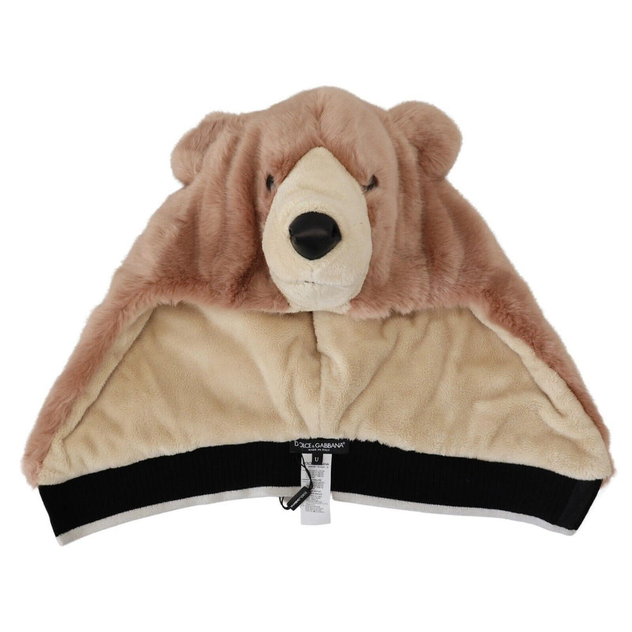 Dolce & Gabbana Beige Bear Fur Whole Head Cap One Size Polyester Hat