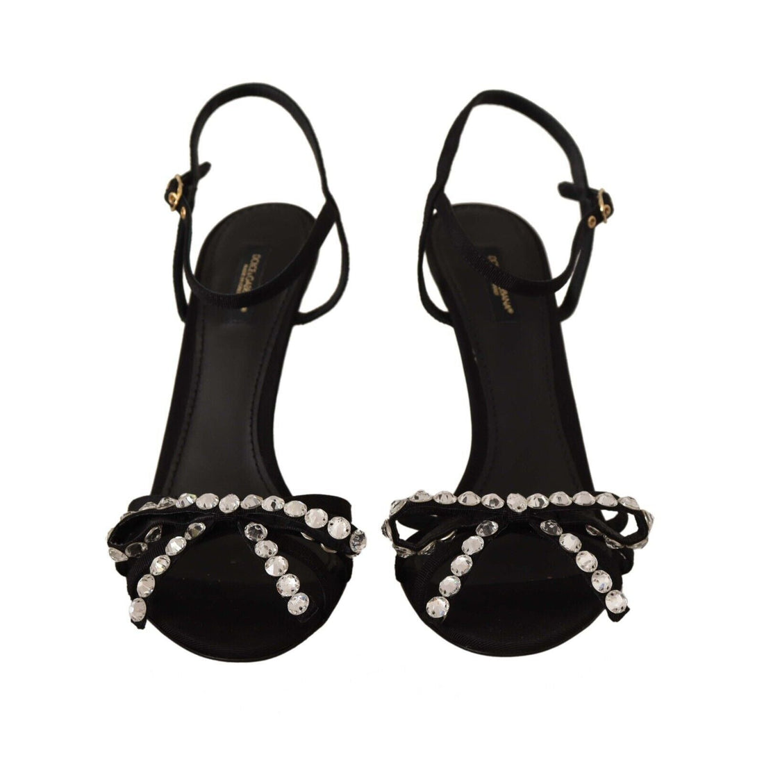 Dolce & Gabbana Black Crystals Ankle Strap Heels Sandals Shoes