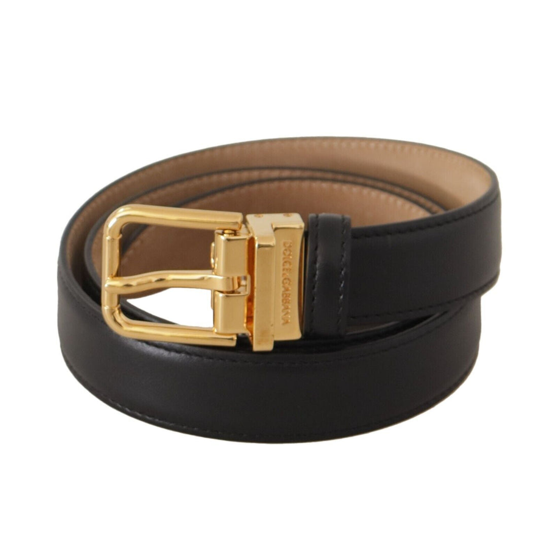 Dolce & Gabbana Elegant Black Leather Belt with Engraved Metal Buckle