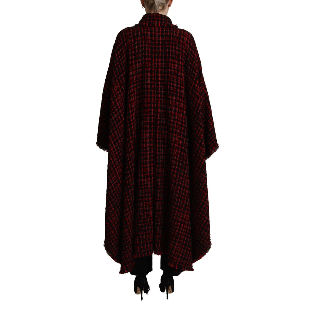 Dolce & Gabbana Black Red Cotton Checkered Over Coat Jacket