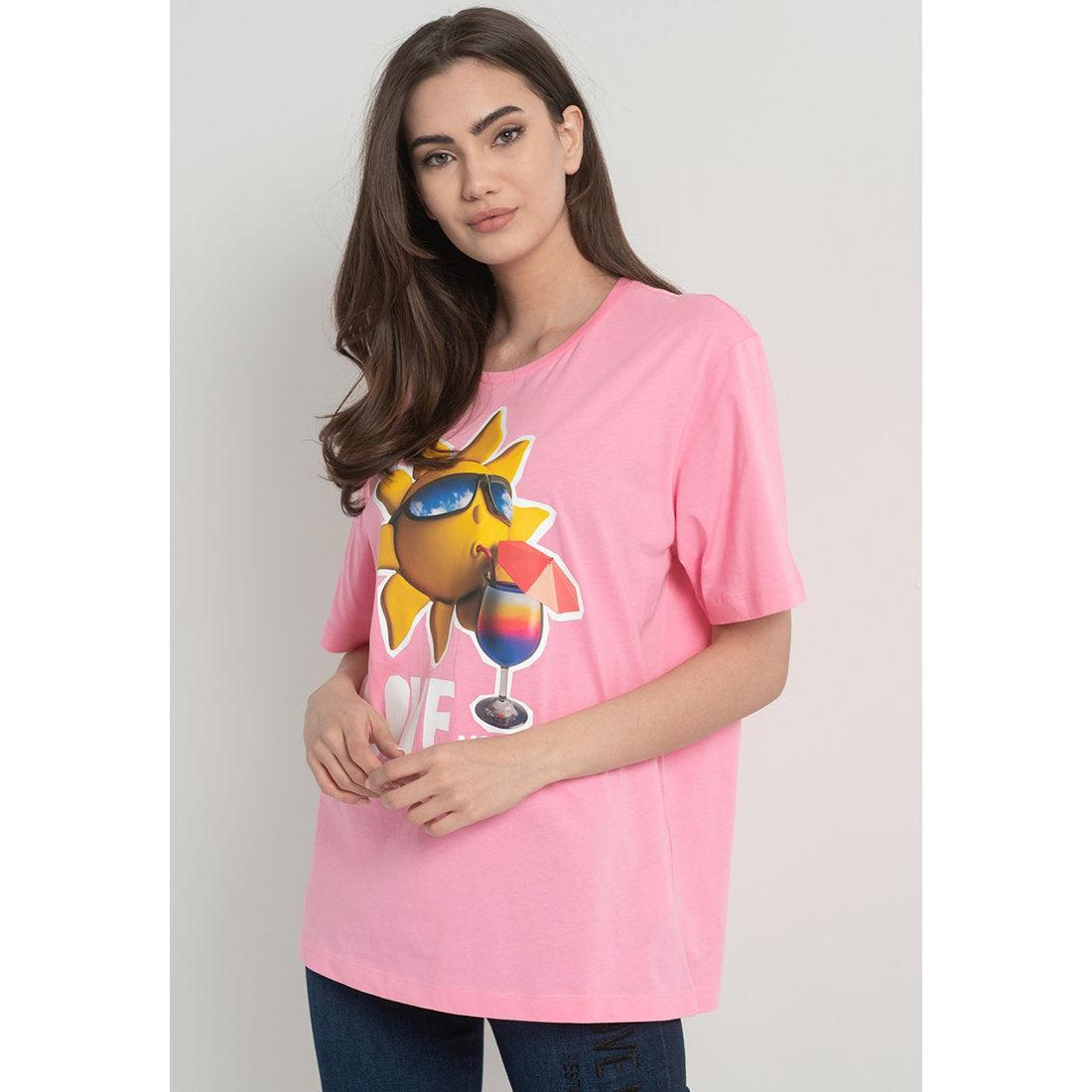 Love Moschino Chic Logo Print Cotton Tee in Pink