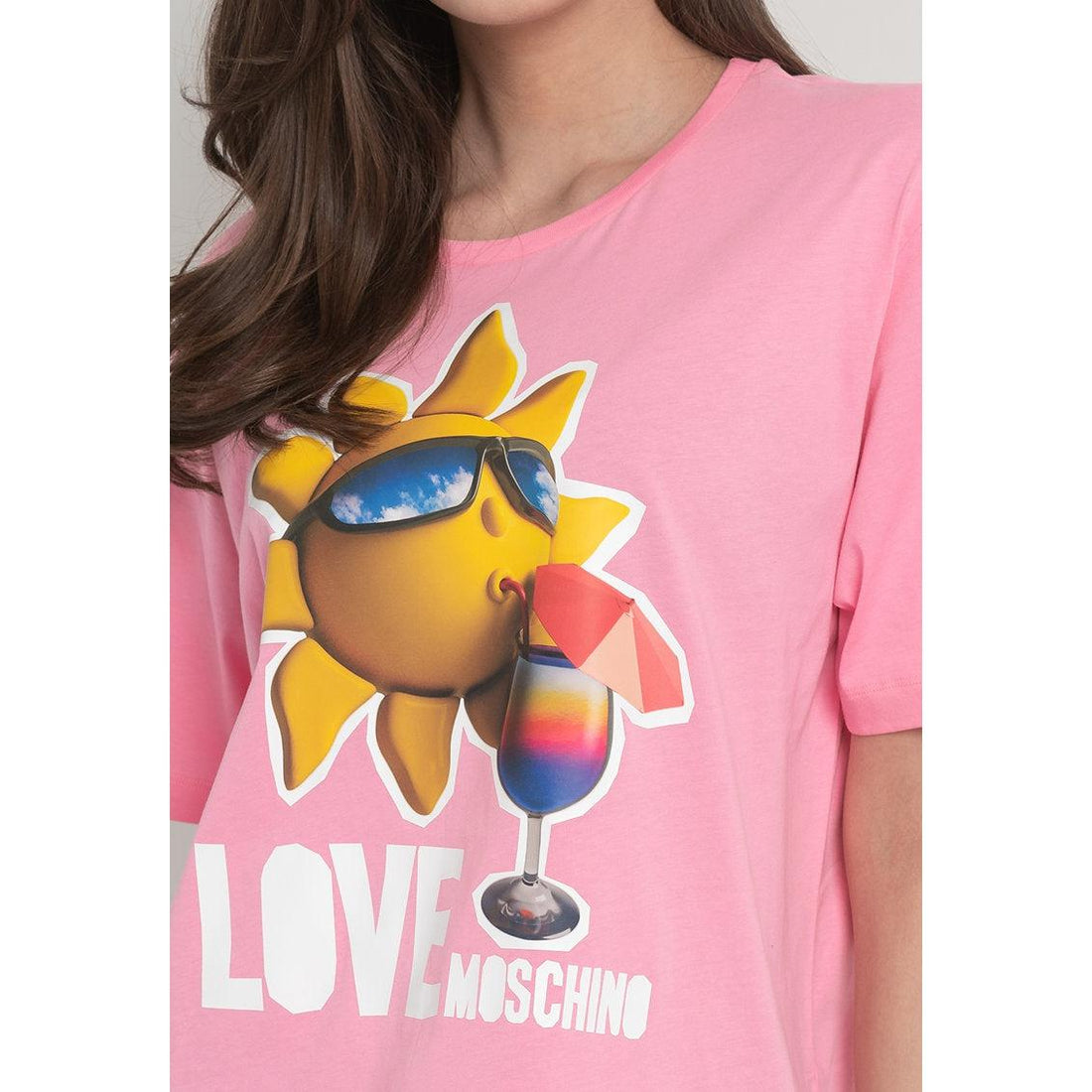 Love Moschino Chic Logo Print Cotton Tee in Pink